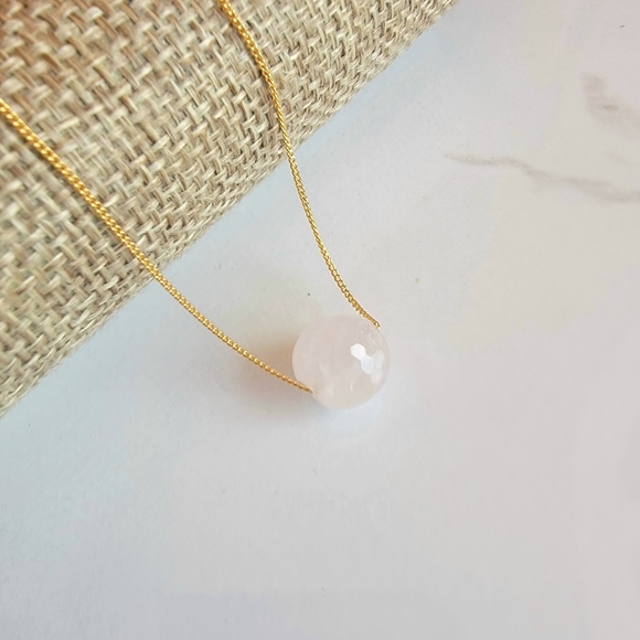 ROSE PINK QUARTZ Necklace Minimalist Crystal Gemstone FLOATING - Picture 5 of 7